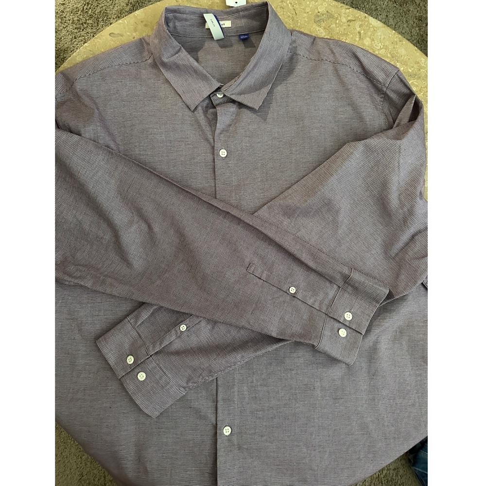 NWT Artefact Reg Fit Stretch Button Up Shirt Men's XXL Burgundy White Stripe - Picture 4 of 10
